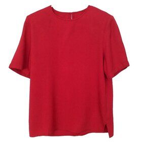 Alexandria Vintage Short Sleeve Red Blouse 100% Silk Size Small